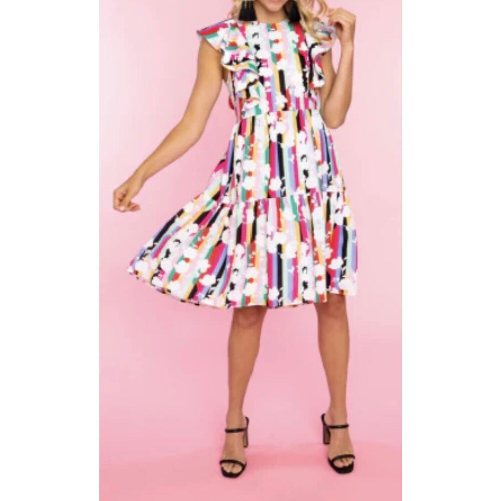 Crosby by Mollie Burch Joe Joe Mini Dress Womens S Flowerbed Print Tiered Ruffle